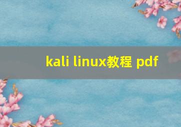 kali linux教程 pdf